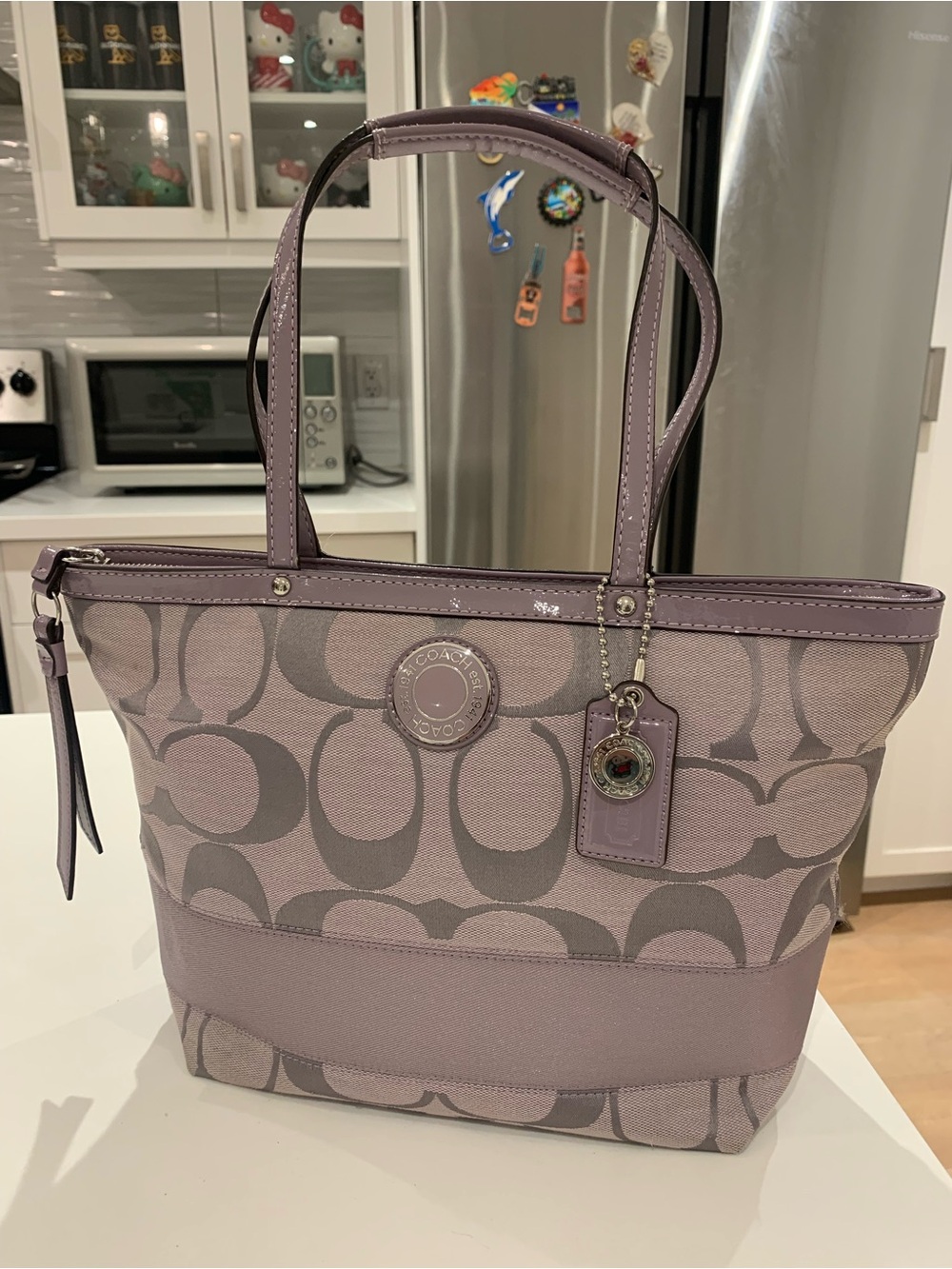 💜 New Coach Purple Lavender Signature Canvas Tote Bag 💜